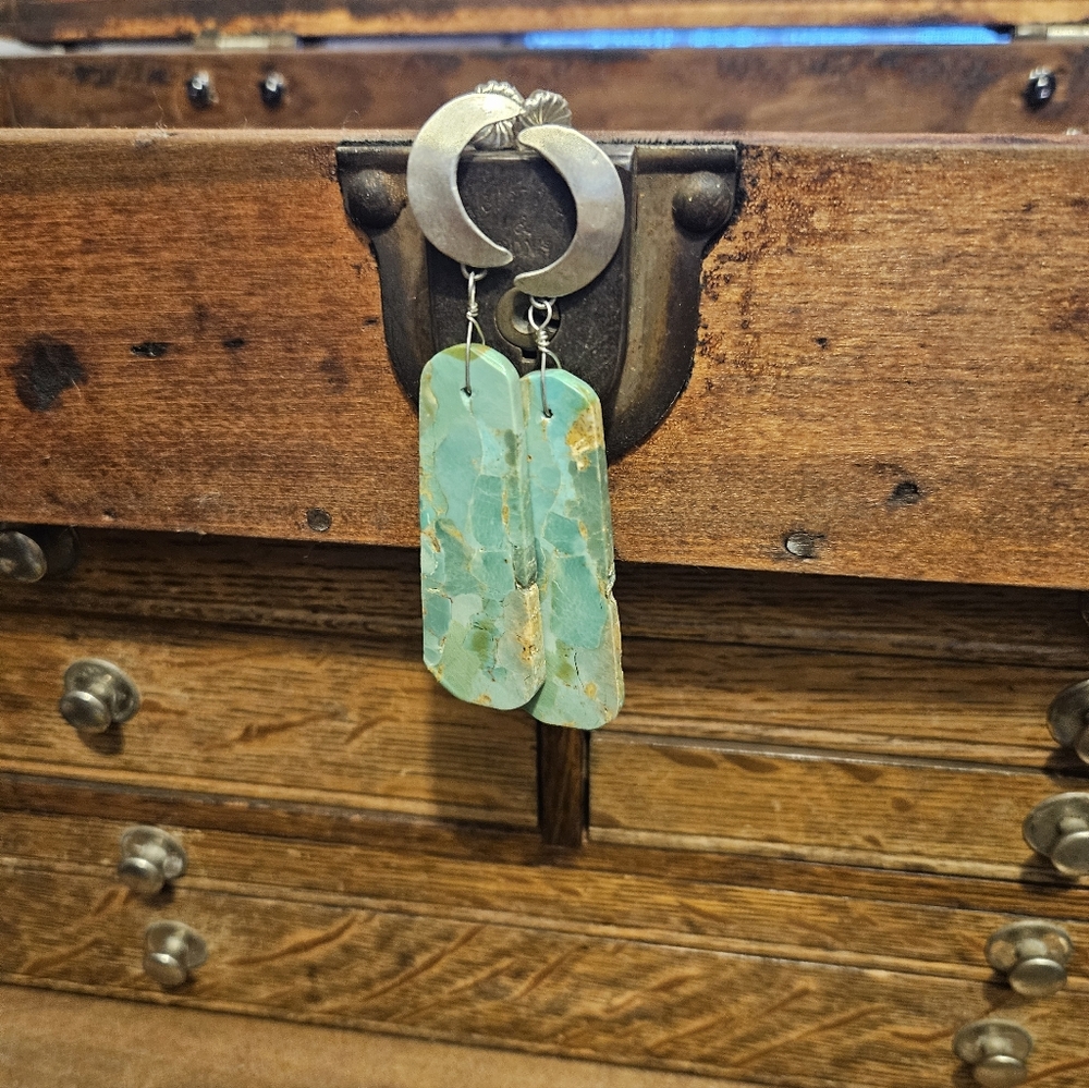Navajo Made Turquoise Slab Earrings